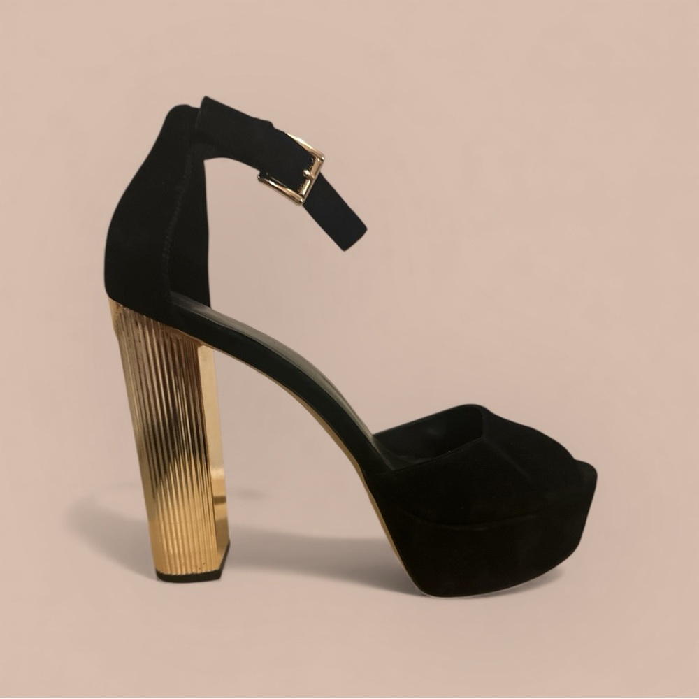 Michael Kors Petra Black and Gold Platform Sandals